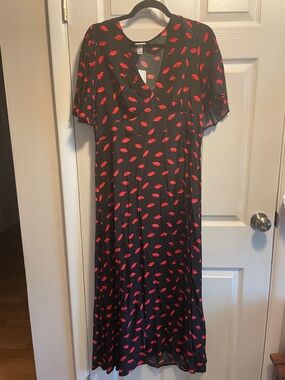 a new day Black Maxi Dress with Red Lip Print